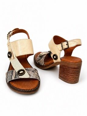 Casta Cadencia Leather Slingback Sandals EU 40 US 8.5 Taupe Block Heel Portugal
